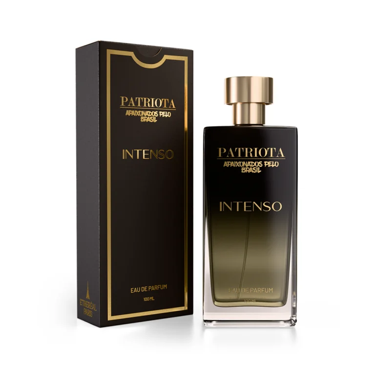 Perfume Patriota Intenso 100ml – Eau de Parfum masculino Ethereal Paris Parfums, frasco preto e dourado com caixa